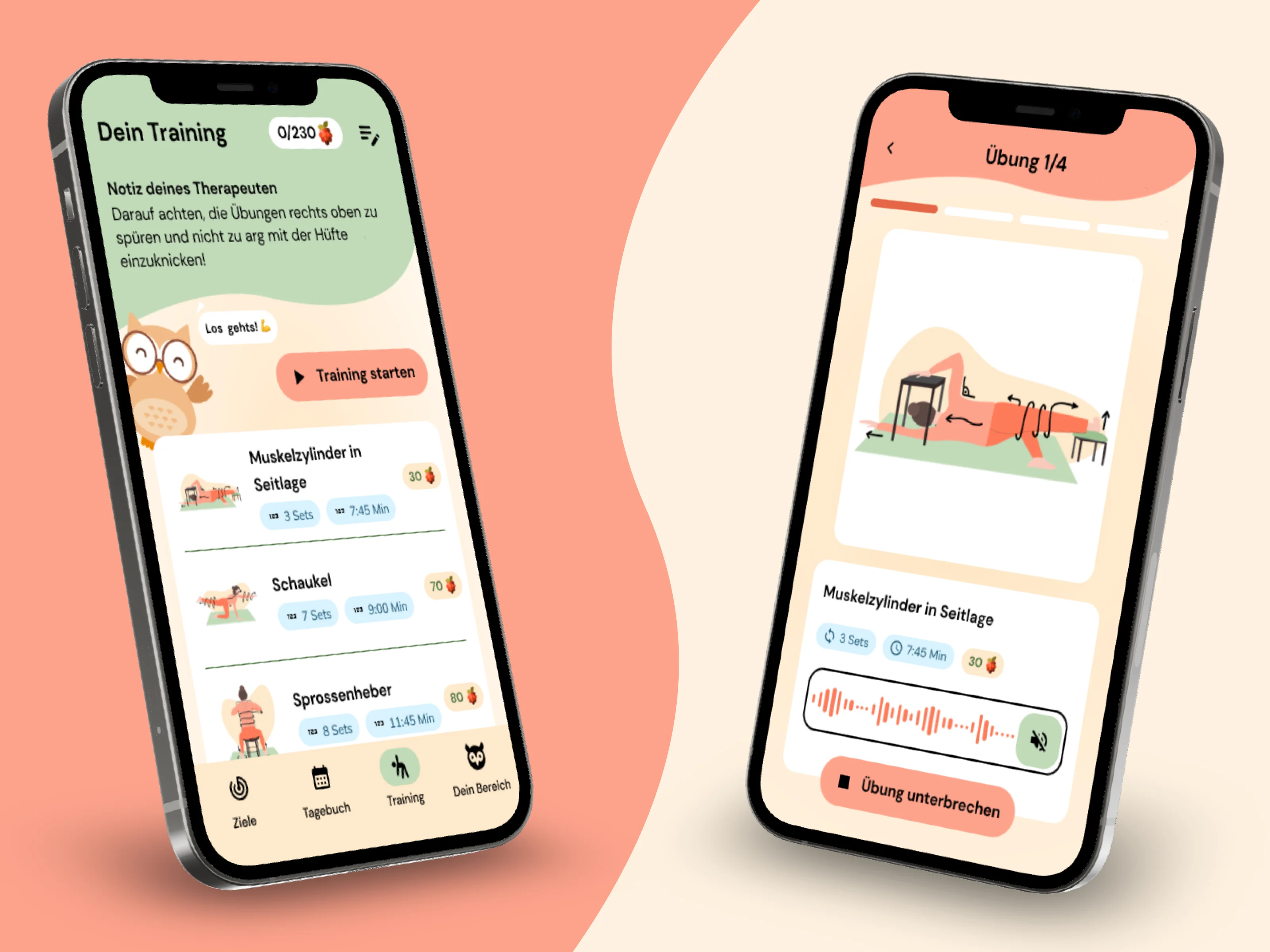 Skolio training app start screen